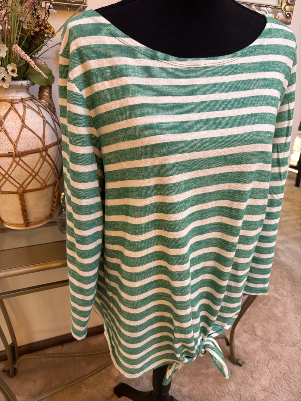 Old Navy Cotton Green & White Striped Tie-Front  Relaxed Fit Mariner Top Size XL - Picture 5 of 8